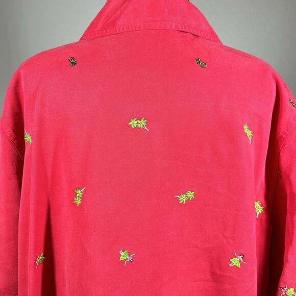 Amy K Su Embroidered Button Up Shirt Tropical Pineapples Hula Girls Red Size 2X - Picture 12 of 16